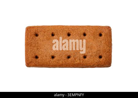 Rectangular brown biscuit with small holes, isolated on a white background Stock Photo