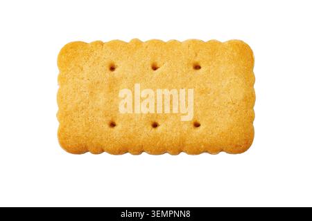 Golden baked rectangular biscuit cracker with small holes on a white background Stock Photo