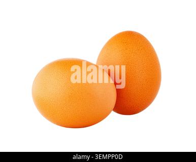 Two brown chicken eggs on a white background providing healthy protein Stock Photo