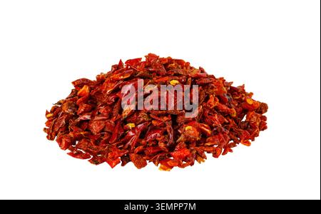Heap of crushed red pepper flakes creating a spicy seasoning Stock Photo