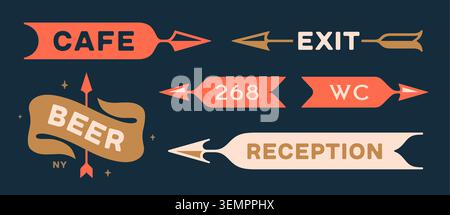 Wayfinding arrows. Directional signs collection Stock Vector