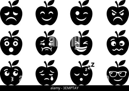 Apple emoji silhouette vector illustration with different facial expressions Stock Vector