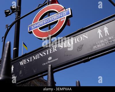 Westminster underground station, entrance.  London, UK Stock Photo