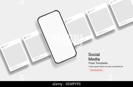 Modern smartphone mockup set with editable social media post templates and carousel layouts. Clean vector design for branding, digital marketing, blog Stock Vector