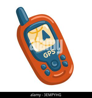 GPS Navigator for Camping and Hiking. Handheld travel device with map screen. Cartoon vector illustration on white background Stock Vector