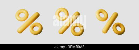 3d yellow discount with percentage percent icon. Balloon sign sale with figure symbol promo for falling number badge. Bank element 3d with background Stock Vector
