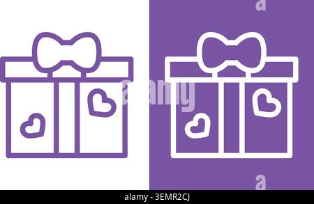 Gift Box with Hearts Outline Icon Set Stock Vector
