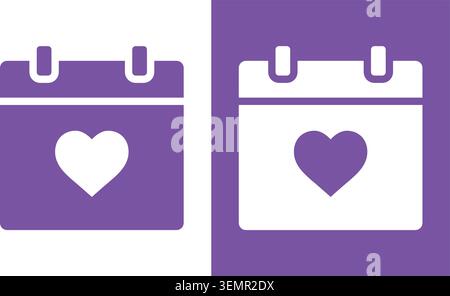 Calendar with Heart Icon Set Stock Vector