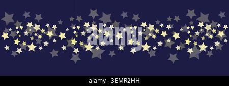 Golden Star glitter overlay with falling light particles and shiny decorative trail. Elegant vector background for festive birthday invitation Stock Vector