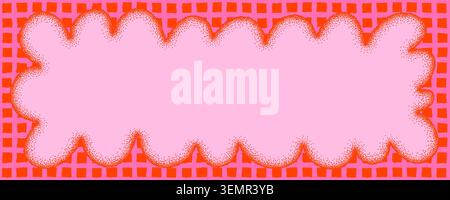 Funky frame with wavy groovy border with dotted texture on seamless background in pink and red colors. Wavy, abstract shape frame template for cards Stock Vector