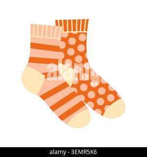 Autumn Geometric Socks Vector Illustration Flat Stripes Polka Dot Footwear Stock Vector