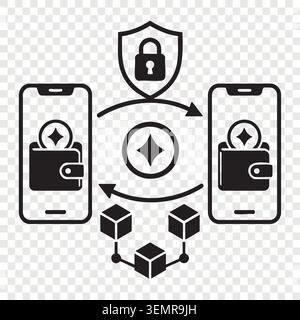 Secure cryptocurrency transaction between two mobile phones Stock Vector