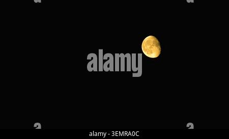 The moon, almost full, on a calm summer night against a dark sky. Stock Photo