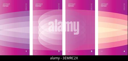 Abstract futuristic poster template set with purple and pink gradient overlay shapes. Stock Vector