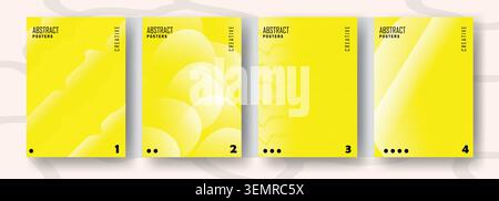 Abstract vibrant yellow neon gradient posters with geometric shapes and soft fluid textures. Stock Vector