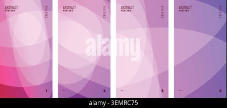 Abstract purple and pink poster template set with translucent pastel gradient waves. Stock Vector
