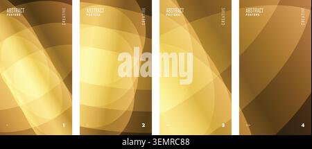 Abstract golden poster template set with metallic bronze gradient wave shapes. Stock Vector