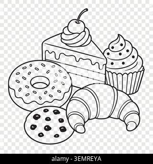 Sweet bakery products selection with donut cake and cookie Stock Vector