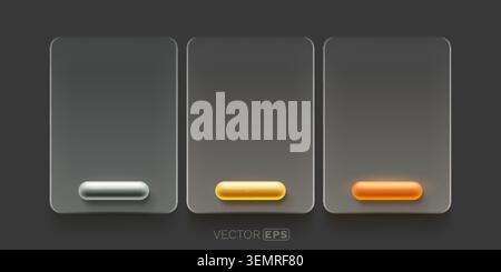 Modern Glass frame UI Elements. Set of transparent user interface components with glowing buttons. Vector illustration Stock Vector