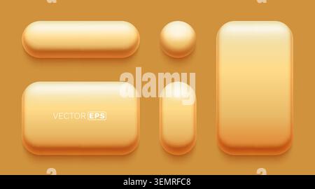 Soft 3D neumorphic elements in various shapes on an orange background for modern UIUX design. Vector illustration. Stock Vector