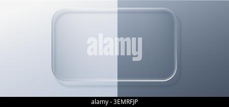 Glass ui rectangle for button liquid box and effect 3d transparent. Text element web for frame badge glass and morph texture white. Glass interface Stock Vector