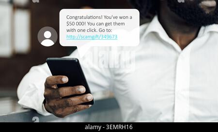 Scam call sms message claiming a prize with a link included Stock Photo
