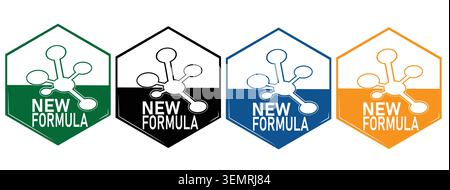 New Formula Badge Icons Pack | Scientific Molecule Chemistry Product Packaging Labels Set | Hexagonal Skincare Cosmetic Supplement Promo Sticker Stock Vector