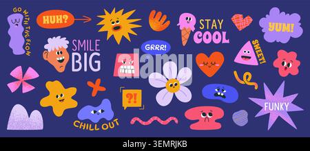 Funky naive art set. Doodle illustrations. Vector Stock Vector