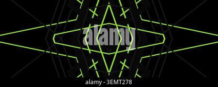 Abstract geometric composition with bright green angular lines and mirrored star-like shapes on a dark background. The design features sharp Stock Vector