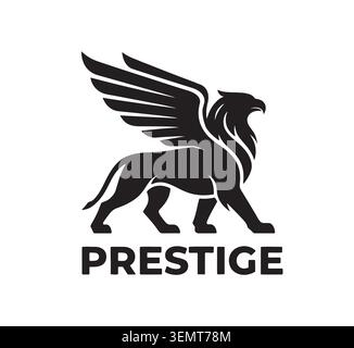 A bold black silhouette of a griffin, a legendary creature with the body of a lion and head of an eagle Stock Vector