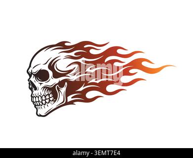 A stylized illustration of a human skull engulfed in bright orange and red flames Stock Vector