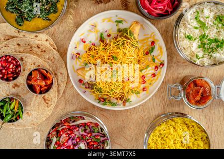 Delightful Spread of Vibrant Indian Cuisine Showcasing Rich Flavors and Textures Stock Photo
