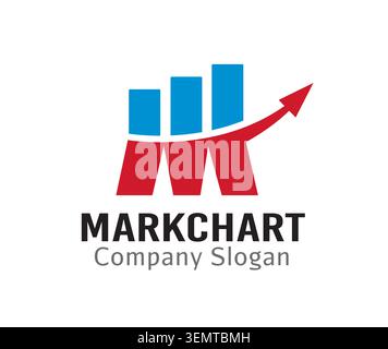 A professional business logo depicting a bar chart rising with an upward red arrow Stock Vector