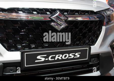 Suzuki S-Cross Hybrid front grille and logo close-up at ECAR Show 2026 Stock Photo