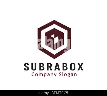 A sophisticated geometric logo design featuring stacked hexagonal box shapes in brown tones for a professional branding Stock Vector