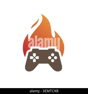 A digital graphic of a video game controller silhouette set inside a stylized flame Stock Vector