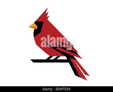 A clean geometric style vector illustration of a male red cardinal bird perched on a branch Stock Vector