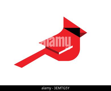 A stylized and abstract geometric representation of a bird, using bold red colors and sharp angles for a modern Stock Vector