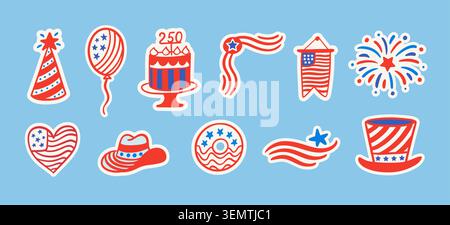 Fourth of July vector sticker icons set. Stock Vector