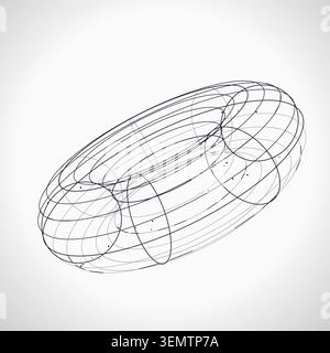 Decorative wire torus illustration for print design, creative layouts, and modern visual branding. Stock Vector