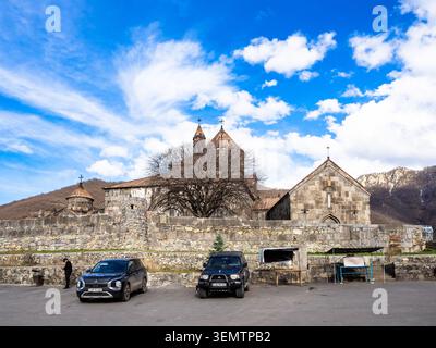 Haghpat, Armenia - March 21, 2026: white clouds in blue sky over Haghpat Monastery in Lori Province of Armenia on spring day Stock Photo