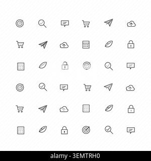 Editable icon pack featuring minimal line pictograms with consistent stroke styling Stock Vector