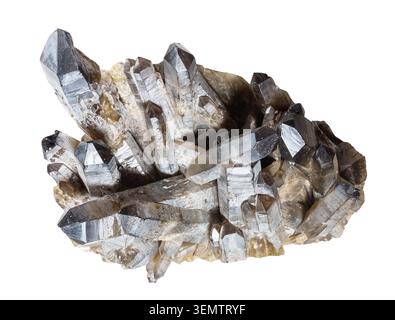 druze of smoky quartz crystals cutout on white background Stock Photo