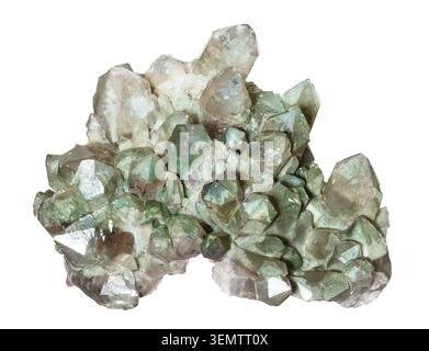 cluster of smoky and green quartz crystals cutout on white background Stock Photo