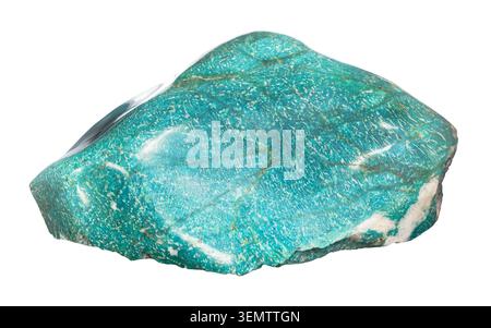 polished piece of green amazonite rock cutout on white background Stock Photo