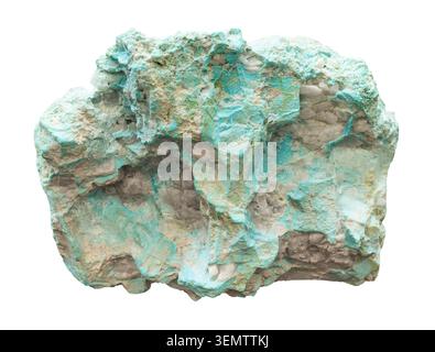 rough piece of green turquoise rock cutout on white background Stock Photo