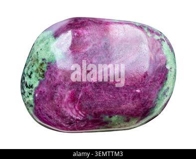 polished piece of anyolite (ruby in zoisite) rock cutout on white background Stock Photo