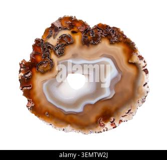 polished agate slice with geode cutout on white background Stock Photo