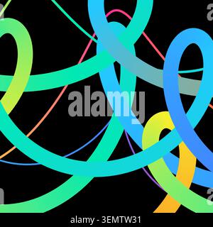 Colorful abstract vector background with thick rounded neon bands and fine curved accents Stock Vector