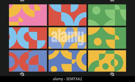 Abstract retro-style background with modular rounded tile shapes in bold pastel tones. Ideal for decorative, branding, and creative digital visuals. Stock Vector